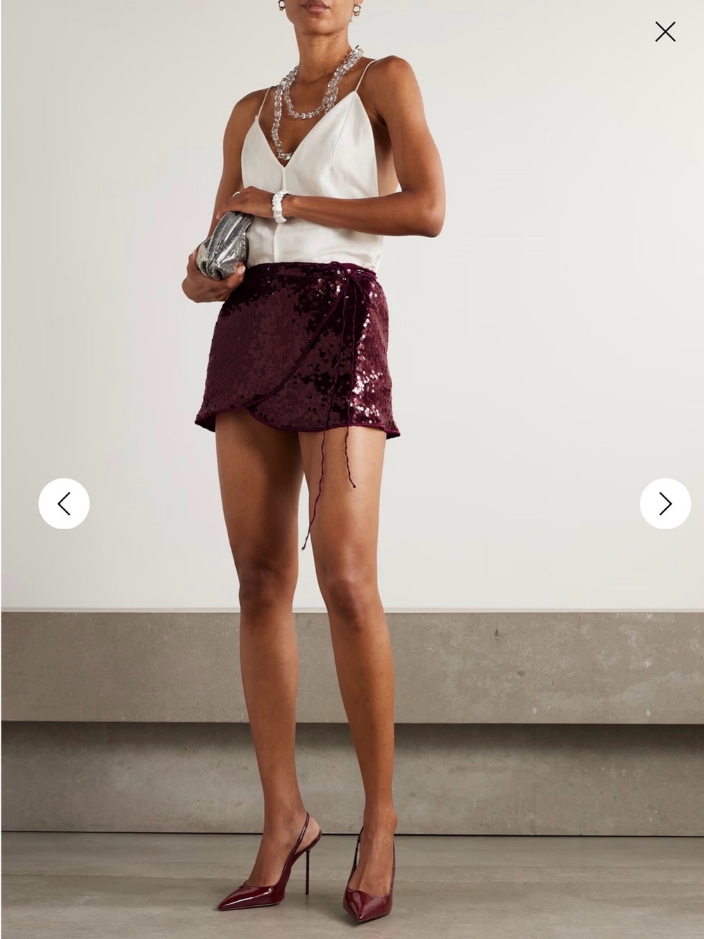 Oseree Burgundy Sequin Wrap Mini Skirt
